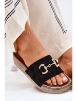 Dámské Klapky Na Platformě Se Zlatou Dekorací A Leskem Černé Morisela