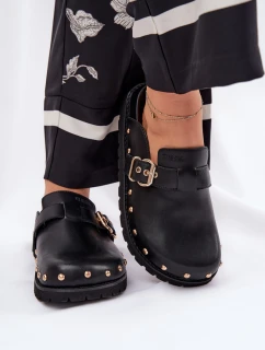 Kožené Klapky Chodaky Dámské Na Platformě Big Star RR274A378 Černé