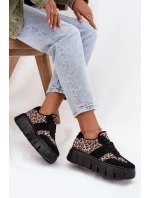 Semišové zateplené dámské tenisky na masivní platformě Vinceza 66841 Panterka Černé
