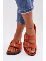 Dámské pantofle oranžové s přezkami Oliena