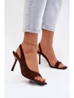 Dámské sandály na podpatku z eko semiše čokoládové Calvoria