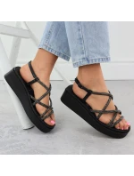 Dámské romantické sandály na platformách se zirkony černé Filippo DS6898