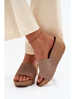 Zazoo 40311 semišové dámské pantofle na korkové platformě tmavě béžové