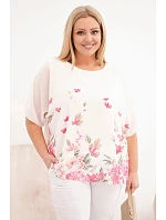 Dámská halenka Plus Size s krátkým rukávem a květinovým potiskem růžová Dámská halenka Plus Size s krátkým rukávem a květinovým potiskem růžová