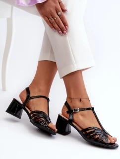 Lakýrované dámské sandály na podpatku Sergio Leone SK880 černé