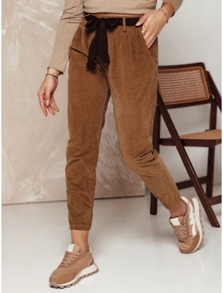 Dámské manšestrové kalhoty DANORIA v jedné velikosti s páskem camel FashionStreet UY2289