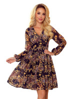 Šifonové dámské šaty s výstřihem, zavazováním na zádech a se vzorem zlatých řetízků 357-3