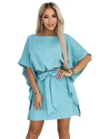 287-40 SOFIA Motýlí šaty se zavazováním v pase - pastelově tyrkysové 287-40 SOFIA Motýlí šaty se zavazováním v pase - pastelově tyrkysové