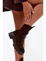 Dámské kotníkové boty worker z přírodního semiše – čokoládové Zazoo