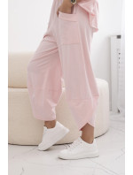 Bavlněný komplet halenka + kalhoty světle růžová