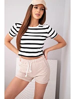 Dámské bavlněné šortky s gumou a zavazováním v pase tmavě béžové