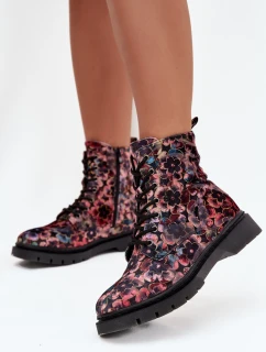 Dámské botky Artiker – růžové, s květinovým vzorem, zateplené