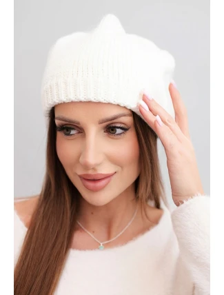 Dámská zimní čepice s ušima a žebrovaným vzorem K440 ecru