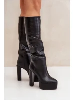 Kozačky Na Podpatku A Platformě Z Eko Kůže Černé Felilorn