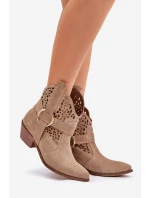 Semišové Boty Cowboy S Výřezem Na Podpatku Béžové Zazoo 2994