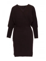 M631 Zavinovací svetrové šaty s vázáním - čokoládové