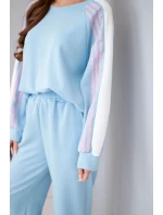 Dámský komplet máslový s lampasem a pružným lemem modrý