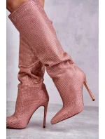 Módní kozačky na vysokém podpatku s kubickými zirkony růžove Lovisa Módní kozačky na vysokém podpatku s kubickými zirkony růžove Lovisa