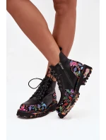 Kožené dámské kotníkové boty s květinami zateplené Artiker 57C0180 Černé Kožené dámské kotníkové boty s květinami zateplené Artiker 57C0180 Černé