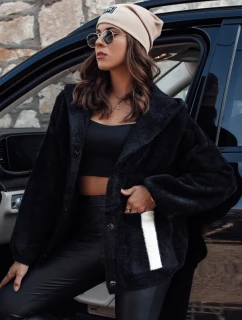 NANCY dámská bunda s kapucí z alpaky černá FashionStreet NY0693