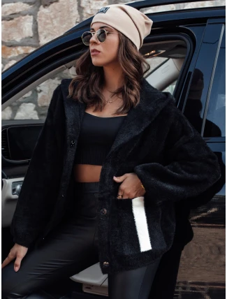 NANCY dámská bunda s kapucí z alpaky černá FashionStreet NY0693