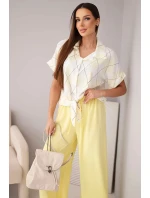 Dámský komplet viskózová košile s vázáním a kalhoty s gumou žlutý