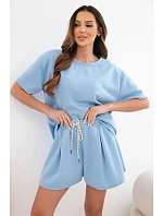 Dámský viskózový máslový komplet s krátkým rukávem a kalhotami s ohrnovanou nohavicí mentolový