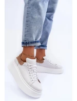 Dámské sportovní kožené boty na platformě Bílá Lemar 10150