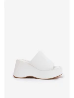Eko Kožené Pantofle Dámské Na Platformě A Klínu Bílé Kisoffi