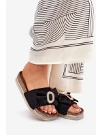 Dámské Sandały Na Platformě S Mašlí A Dekorativní Broží Černé Lenela