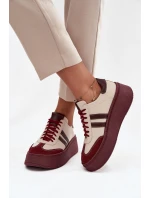Kožené dámské tenisky na platformě Zazoo 3775 béžovo-bordó Kožené dámské tenisky na platformě Zazoo 3775 béžovo-bordó