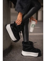 Kožené Dámské Sněhule Na Silné Podešvi S Kožešinou Big Star Černé