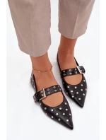 Dámské eko kožené baleríny s kamínky a přezkou Arlenne – černé