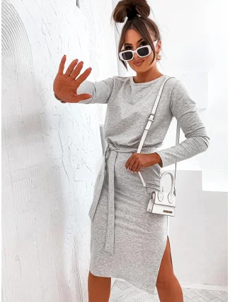 Šedé dámské midi šaty s páskem (773) Šedé dámské midi šaty s páskem (773)