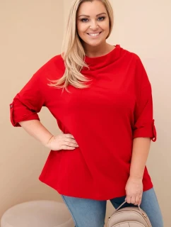 Dámská blůza Plus Size s bavlnou volného střihu s vodním výstřihem červená