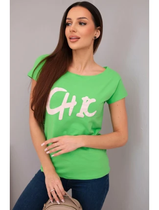 Dámská bavlněná halenka s potiskem CHIC zelená