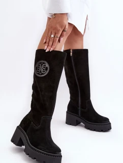 Dámské semišové kotníkové boty černé Lewski 3367