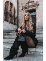 Zmačkané kozačky na jehlovém podpatku z ekzem veluru vyhřívané černé Mavella