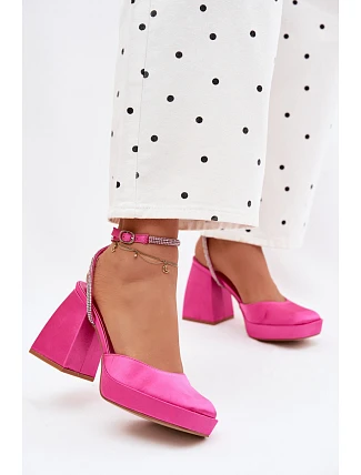 Dámské sandály na vysokém podpatku typu sloupek s páskem s krystaly fuchsiová Seraphina