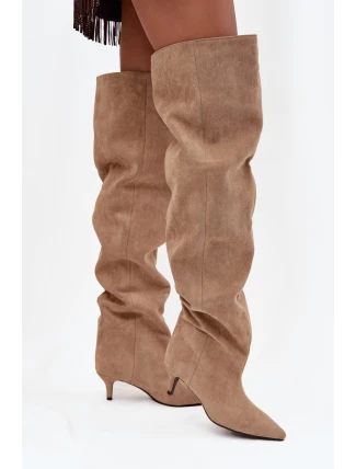 Kozačky na podpatku 3307 khaki - Step in style