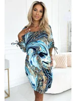281-7 SOPHIE Pohodlné šaty s kapsami Oversize - BLUE-GOLD WAVES 281-7 SOPHIE Pohodlné šaty s kapsami Oversize - BLUE-GOLD WAVES