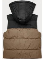 Tmavě béžovo-černá krátká dámská vesta J.STYLE s kapucí (16M9112-84)