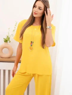 Dámský komplet s volnou halenkou a širokými nohavicemi žlutý