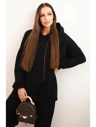Dámský teplákový komplet zateplený z bavlny s kapucí černý Dámský teplákový komplet zateplený z bavlny s kapucí černý