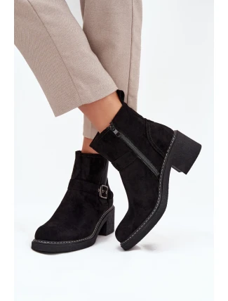 Dámské kotníkové boty na klocku s přezkou černé Nymera