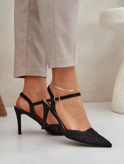 Lodičky na podpatku s otevřenou patou a zdobením Nanadra – černé