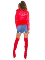 Dámská sexy kožená bunda s umělou kožešinou J930 Červená - In-Stylefashion