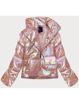 Růžová opalizující dámská bunda s taštičkou (AG3-07) Růžová opalizující dámská bunda s taštičkou (AG3-07)