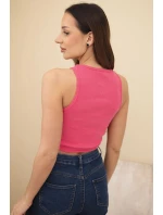 Dámský krátký žebrovaný top z bavlny s ozdobnými třásněmi růžová