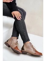 Kožené Botky Na Plochém Podpatku Hnědé Zazoo 4078